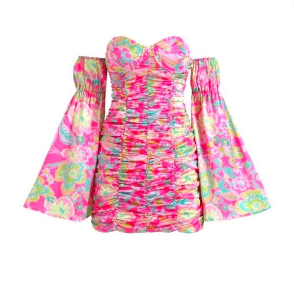 Cider Dresses & Skirts - CIDER ❤️ Floral Ruched Off ShoulderMini Dress